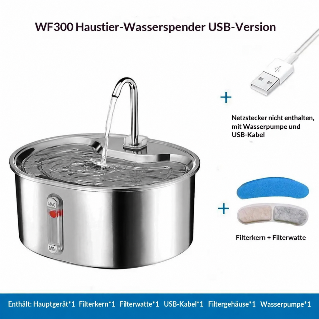 Edelstahl-Katzenbrunnen 3,2 L – USB-Trinkbrunnen für Katzen & Hunde